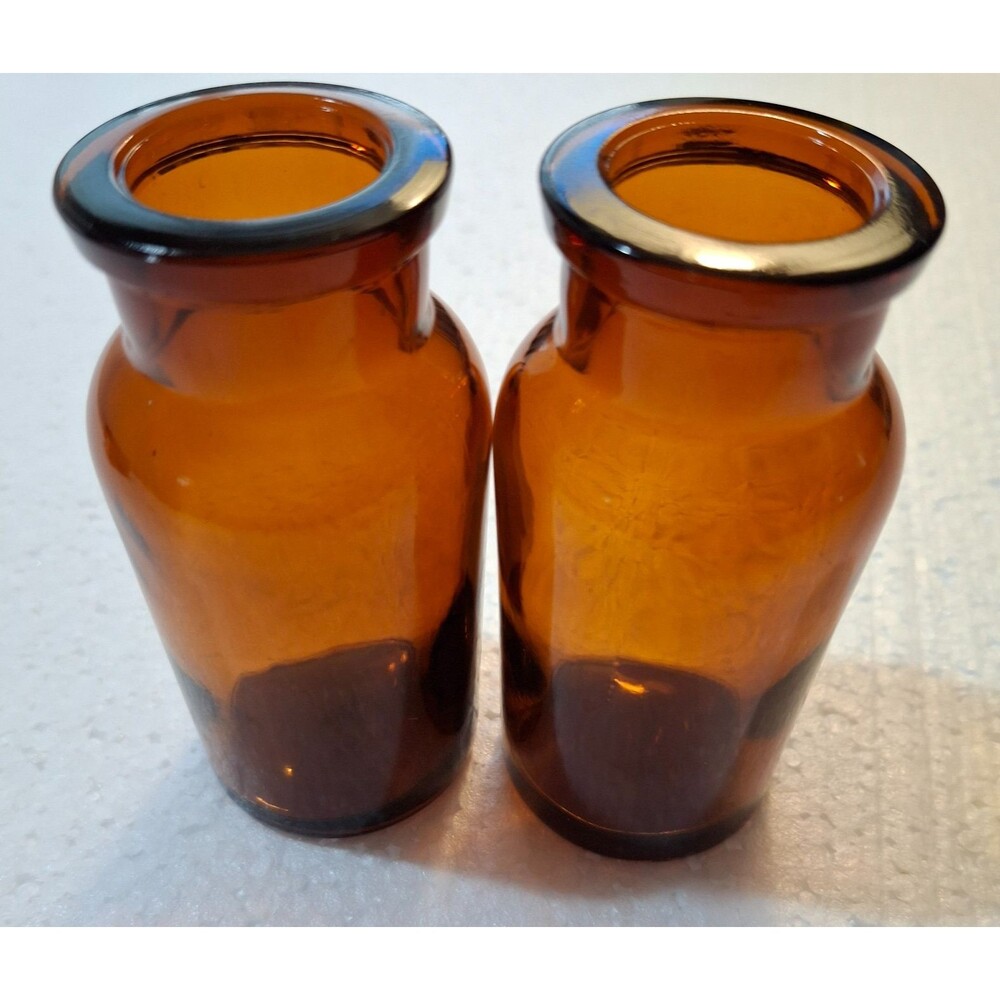 2 W Encircled Amber Glass Bottles 3 3/8" Tall